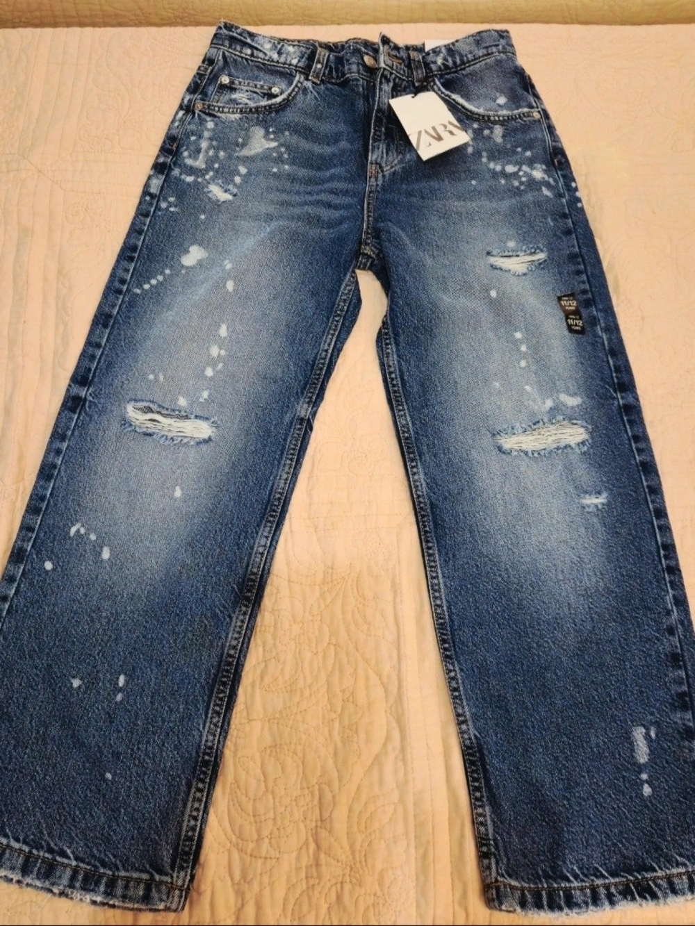 Zara Kids Distressed Relaxed Blue Jeans with Paint-Splatter